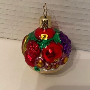 Inge Glas Fruit Basket Harvest Christmas Ornament, Blown Glass Germany 2"
